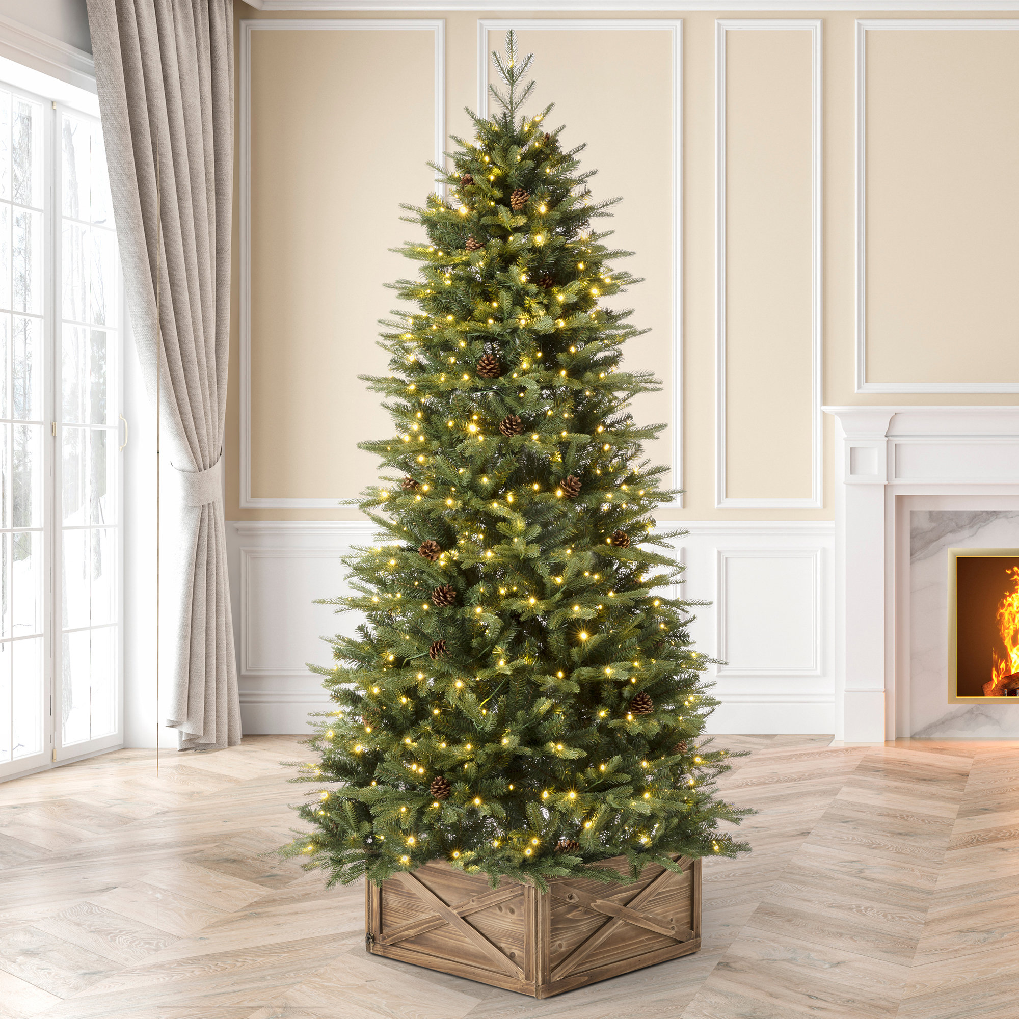 Pre-Lit Fir Artificial Christmas Tree with Multi-Color Lights, 7' H