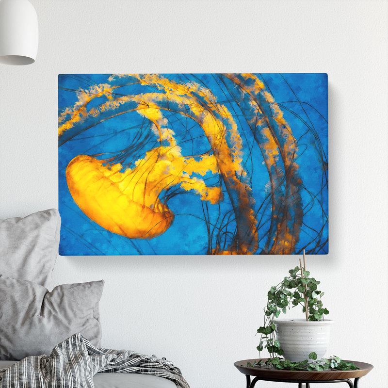 Yellow Jellyfish - Wrapped Canvas, 60cm H x 91cm W x 3cm D