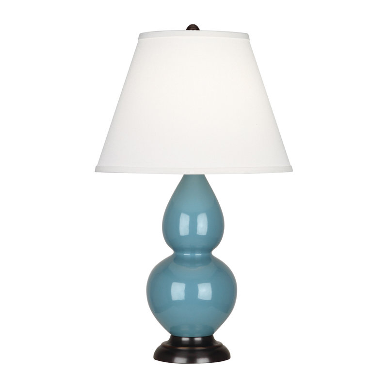 Small Double Gourd Ceramic Table Lamp, Steel Blue/Deep Patina Bronze