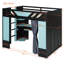 Lit mezzanine double avec bureau d'ordinateur éclairé, plateau à clavier, tablettes de rangement et rideau occultant-802844045