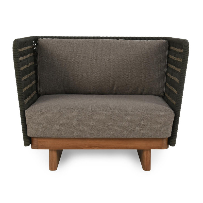 Ellie Teak Wood Black Rope Patio Chair with Cushions