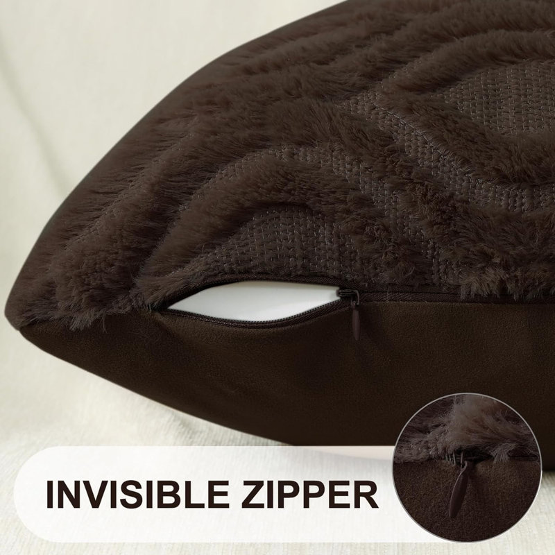 Coussins décoratifs décoratifs 24 x 24, ensemble de 2, housses de coussin en peluche moelleuse, vert, Brun