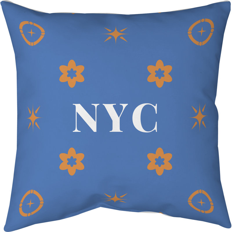 Coussin en coton New York Basketball, Coussin en polyester filé soufflé et fermé, New York, orange, bleu, blanc