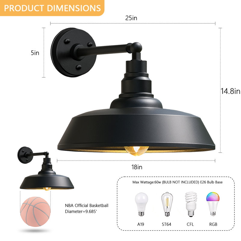 Outdoor Wall Light, 20.08" H x 18" W x 28" D