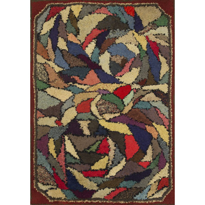 Colorful Antique Artistic American Folk Art Crazy Quilt Pattern Hooked Rug