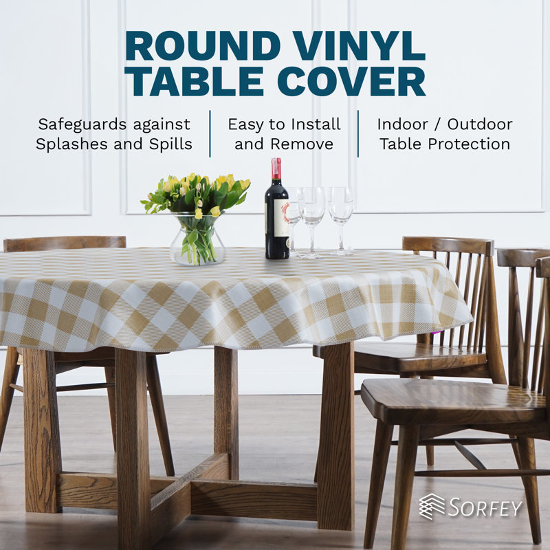 Nappe en vinyle avec dossier en flanelle, carré 52 po x 52 po, imperméable, facile à nettoyer, motif à carreaux