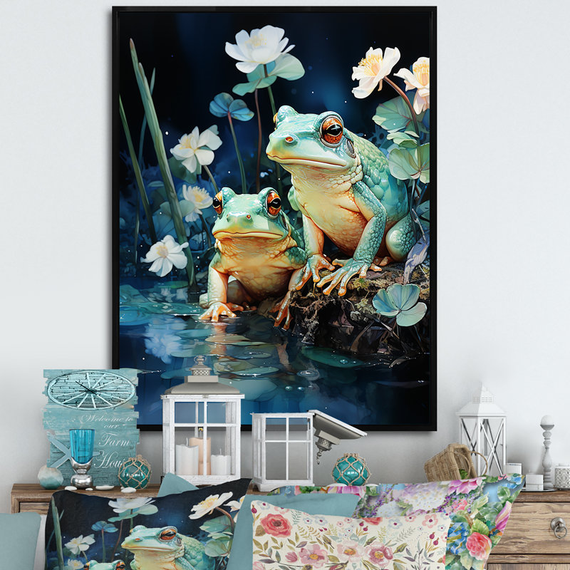 «Cute Frog Portrait At The Pond III», reproduction sur toile, Cadre flottant noir, H 44 po x l 34 po x P 1,5 po