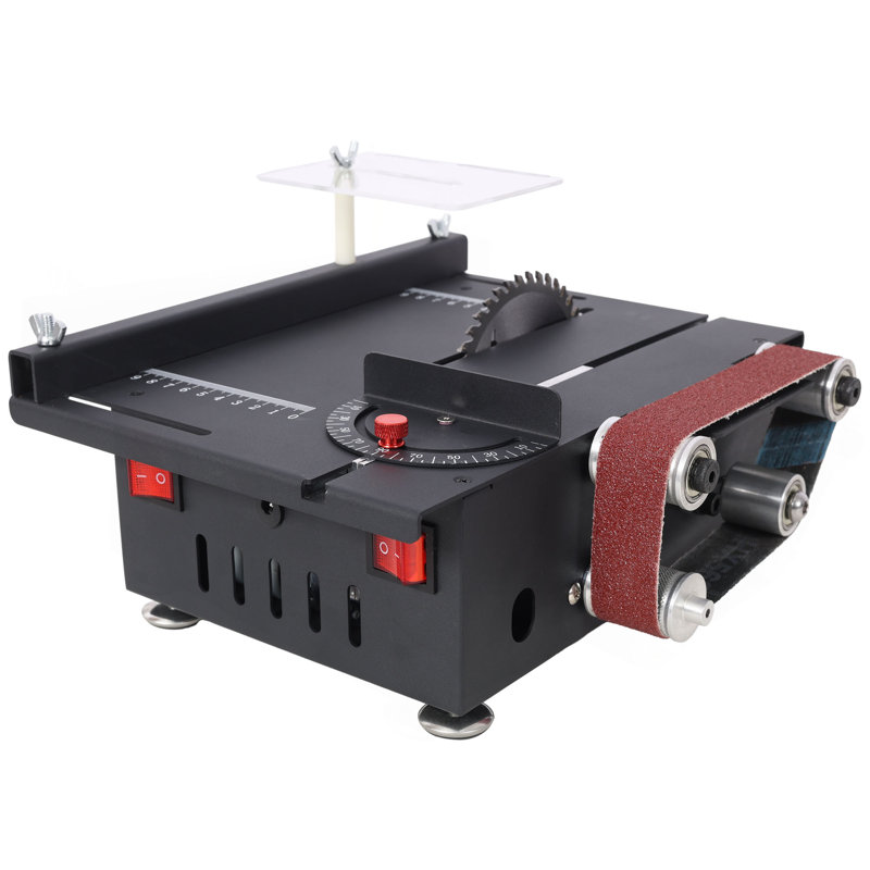 Mini scie à table, ponceuse à bande, 4 pales, ponceuse 10 pièces, 7 vitesses réglables à un angle de 0 à 90 °, disponible pour le bois / circuit imprimé / acrylique / plastique, outil de bricolage
