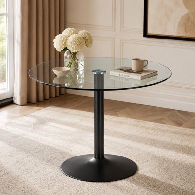 Table de salle à manger moderne en verre trempé à piédestal rond de 30 po de hauteur