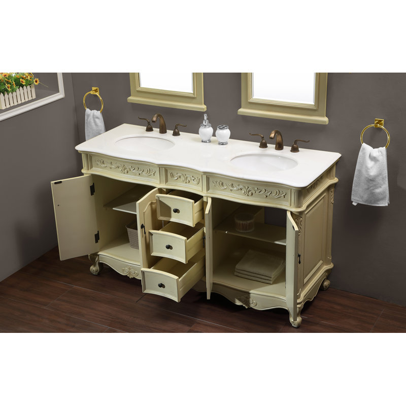 Ensemble de meuble-lavabo double 60 po Stepan, Ivoire antique