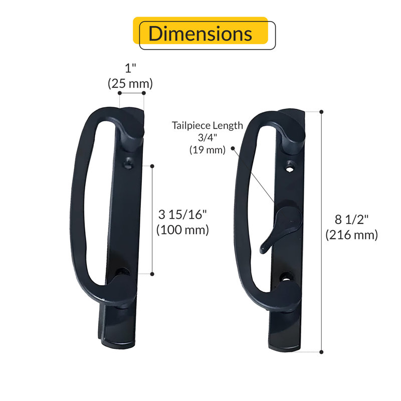 Loquet central de poignée de porte de patio sans clé avec finition noire