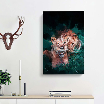 Lioness Duo In Abstract - Wrapped Canvas