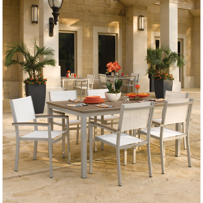 Travira 7-Piece Dining Set, Vintage Teakwood, Natural Sling
