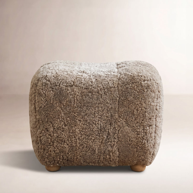 Oslo Ottoman, Taupe Shearling, Worn Oak