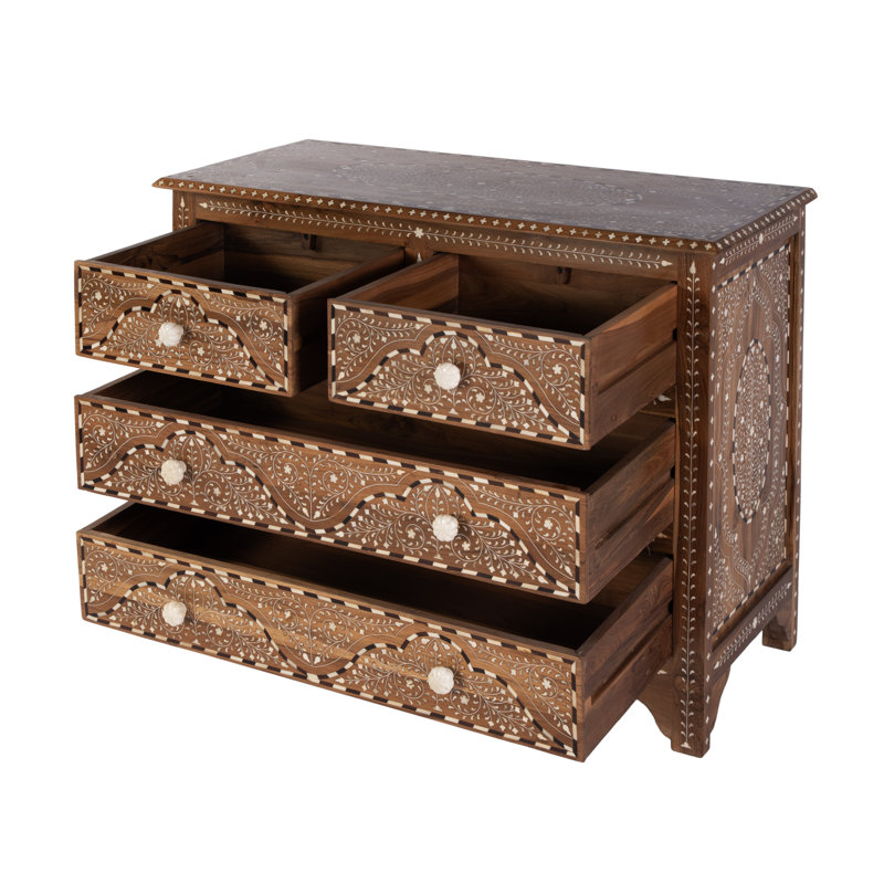 Commode décorative rectangulaire 4 tiroirs en os l 40 po Rashmi