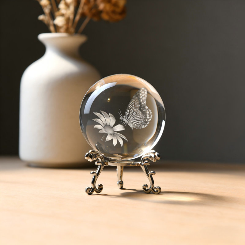 Boule en cristal de tournesol 3D fantaisiste avec support