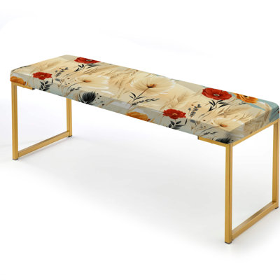 Beige Meadow Flowers Boho Pattern IV - Floral Upholstered Gold Bench