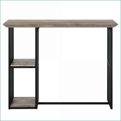Tables de salle à manger | Mesa de Comedor | Table rustique industrielle à hauteur de comptoir avec 2 tablettes de rangement, chêne brun clair brun sable noir, pour la cuisine | Bois et métal