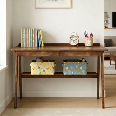 Bureau d'écriture en bois massif avec tablettes de rangement et crochets latéraux