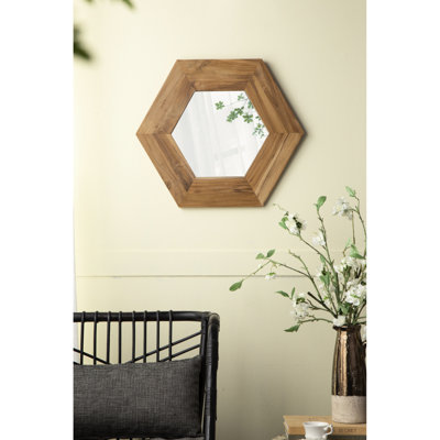 Miroir hexagonal à cadre en bois 18,5 po x 18,5 po, rehaussant l'ambiance de la maison