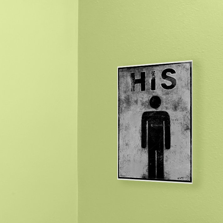 " His Distressed Bathroom Sign ", 15"H x 10" W, Wall Plaque
