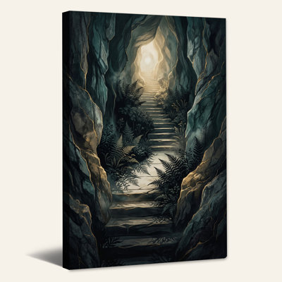 Cave Staircase with Ferns and Light Canvas Wall Art