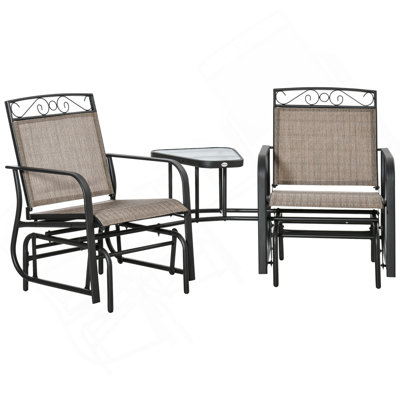 Fauteuil oscillant d'extérieur Outsunny avec table basse, balancelle de patio à 2 places avec toile respirante pour la cour, le jardin et le porche, noir