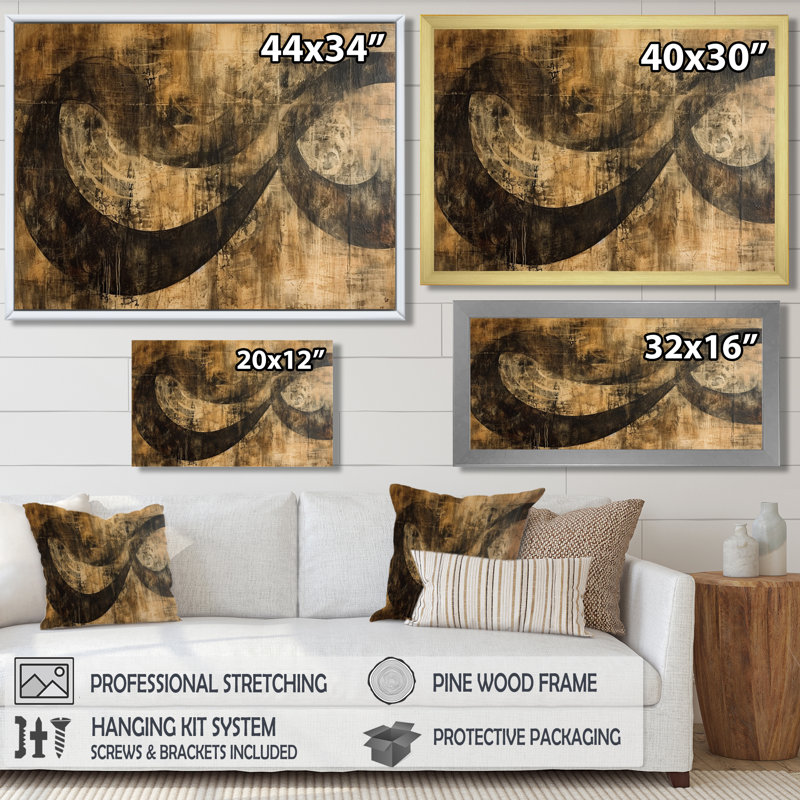 River Landscape Grunge - Abstract Spirals Wall Art Print, 12" H x 20" W x 1" D, Gold Floater Framed Canvas