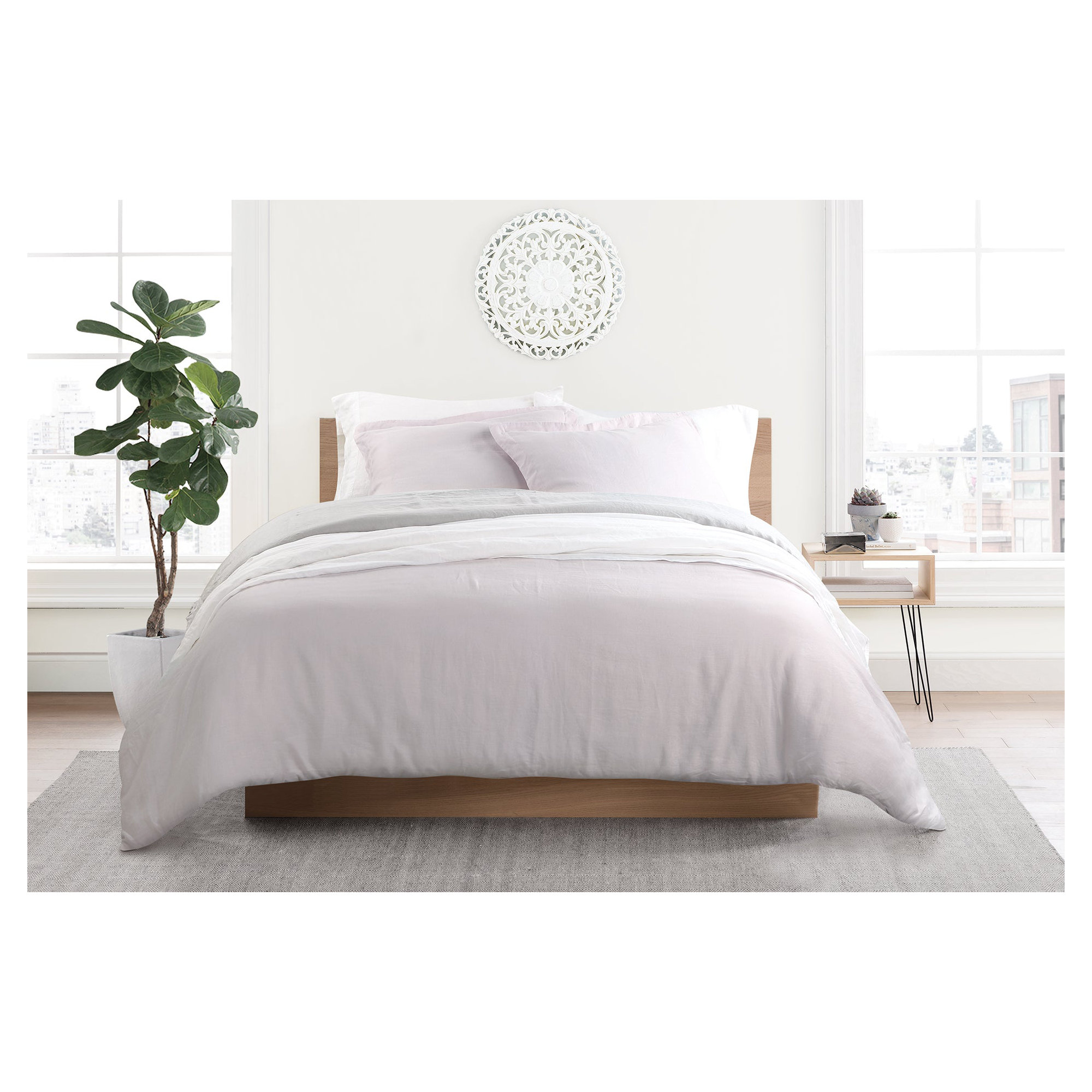 Frazier 100% Linen Machine Woven Sheet Set, King Sheet Set with 2 Pillowcases, Lilac Marble