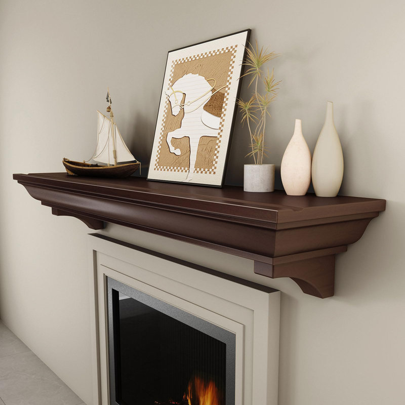 Floating Wood Fireplace Mantel Shelf Wall-Mounted Traditional Design, 48 in, Walnut