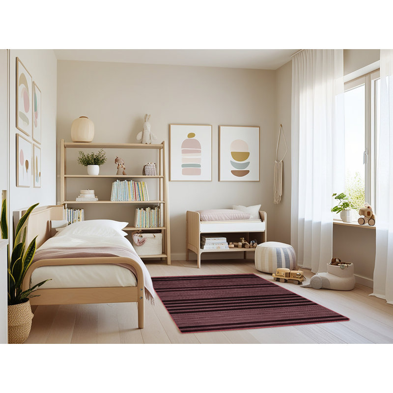 Tapis brun à rayures horizontales lavable à la machine, Rectangle 3 pi x 5 pi