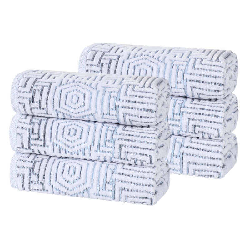 Cotton Modern Geometric Jacquard Soft Highly-Absorbent Hand Towel, Blue