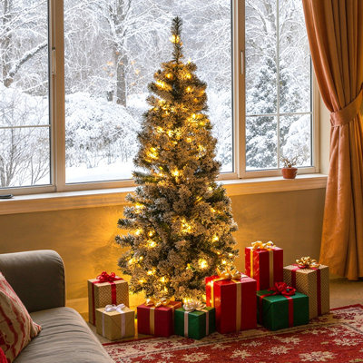 4.5ft. Evergreen Haven Pencil Slim Flocked Christmas Tree with Clear Lights