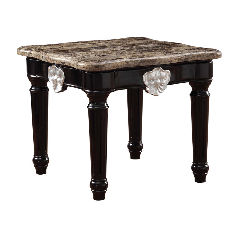 End Table, Natural Marble Top & Black