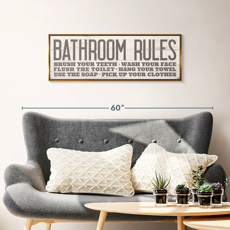 Vintage Bathroom Rules III, Floating Frame Gold, 37" X 13"