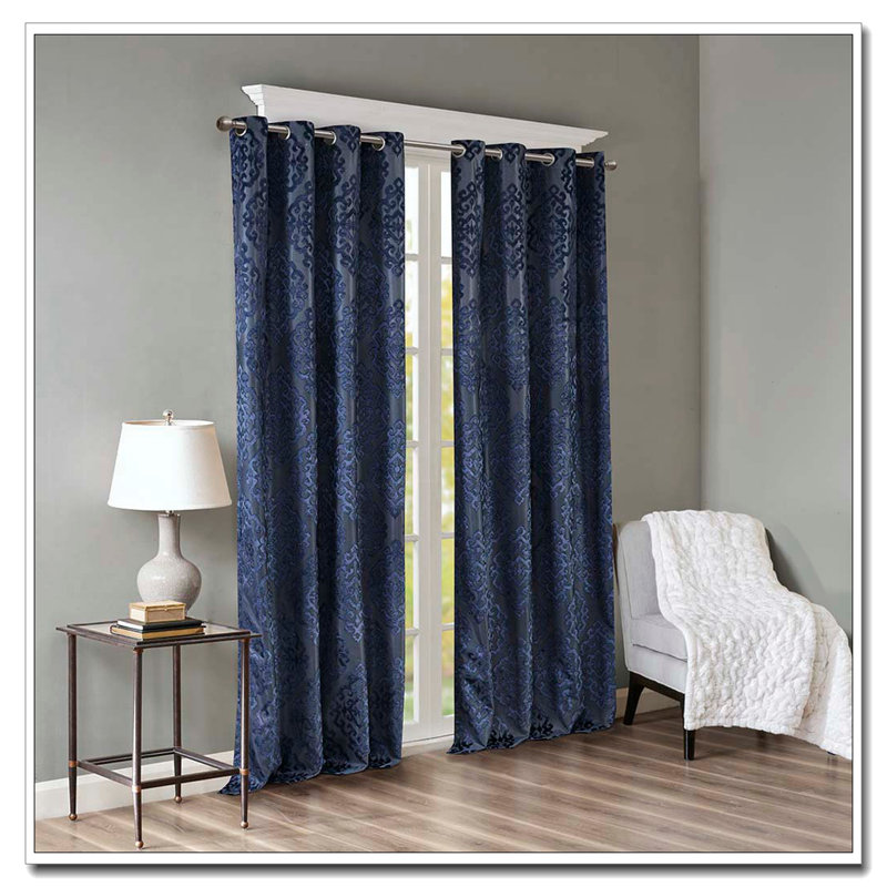 Knitted Jacquard Damask Total Blackout Grommet Top Curtain Panel(Only 1 Pc Panel), 50" W x 84" L, Navy