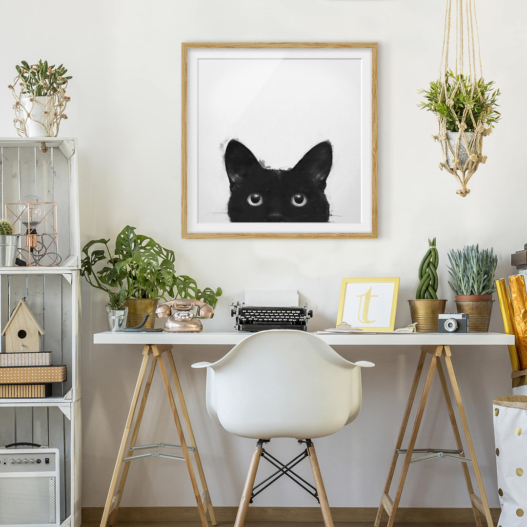 Gerahmter Fotodruck Illustration Schwarze Katze