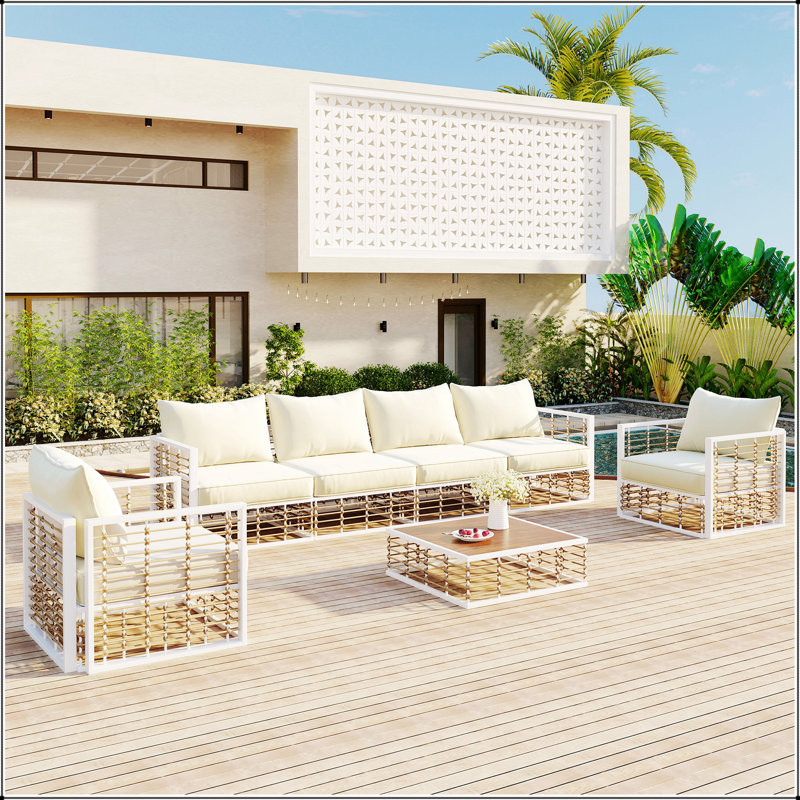 Ensemble de canapé modulaire en métal 7 pièces Modern Minimalist, Ivoire, Blanc