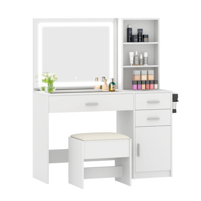 Ameria Dressing Table with Mirror，Modern Makeup Vanity Table Set