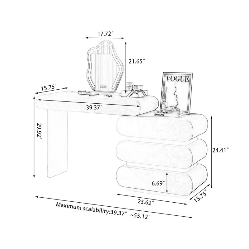 Makeup Vanity with Light mirror,5 drawers