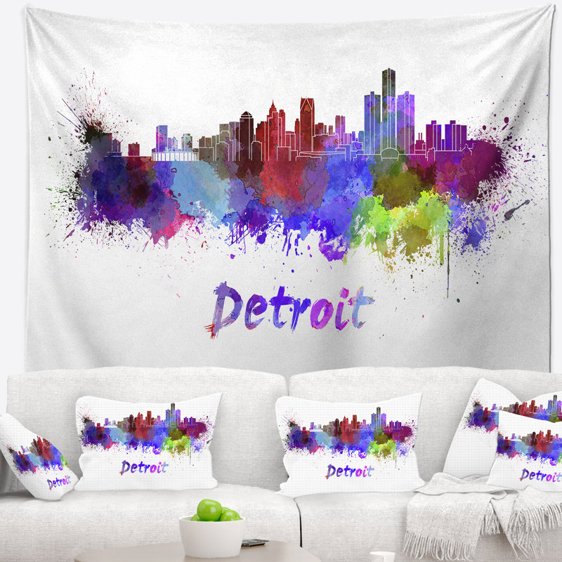 Tapisserie de detroit skyline Cityscape, H 32 po x l 39 po
