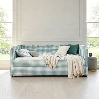 Divan-lit double convertible 3 en 1 avec couchette gigogne et poches de rangement latérales Gingham