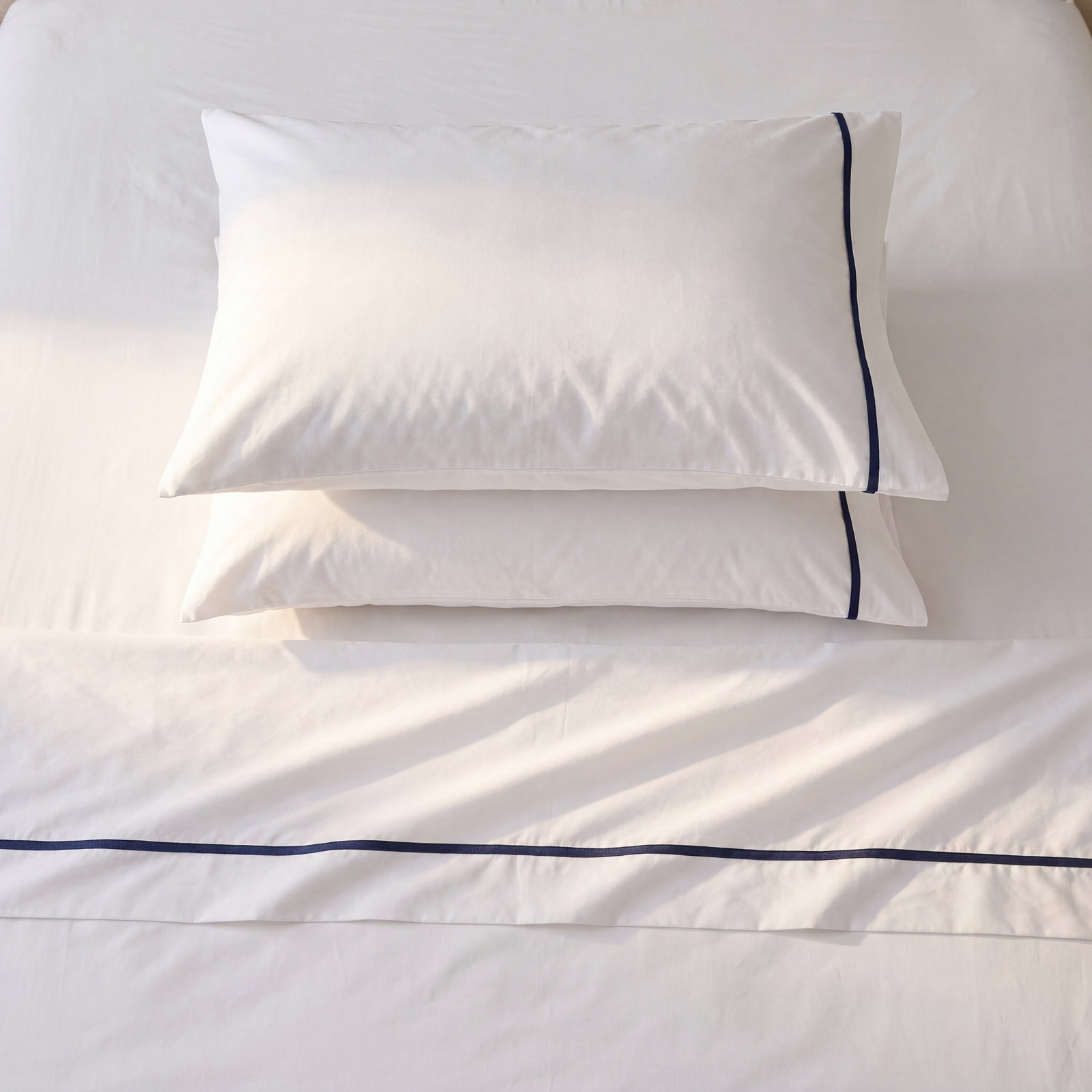 Langston Rayon From Bamboo Machine Woven Pillowcase - Set of 2, Standard, White/Navy
