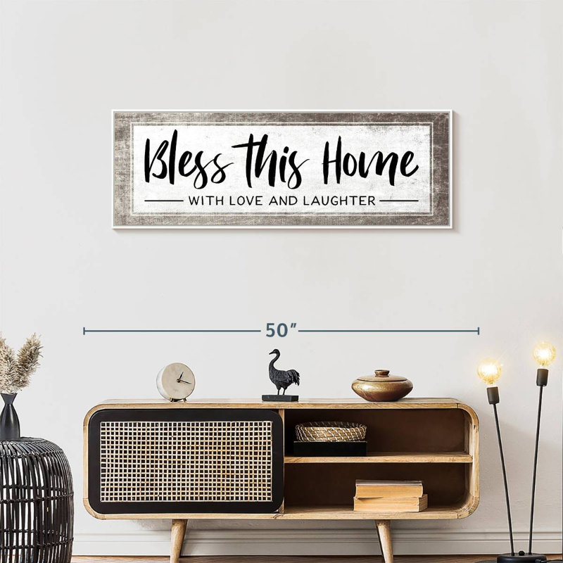 Plaque murale «Bless This Home», 43 po x 15 po, Cadre flottant blanc