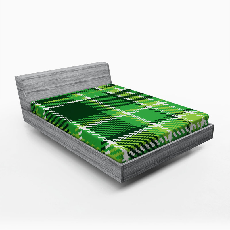 Microfiber Plaid Fitted Sheet, Queen Fitted Sheet, Green/Black Plaid 4