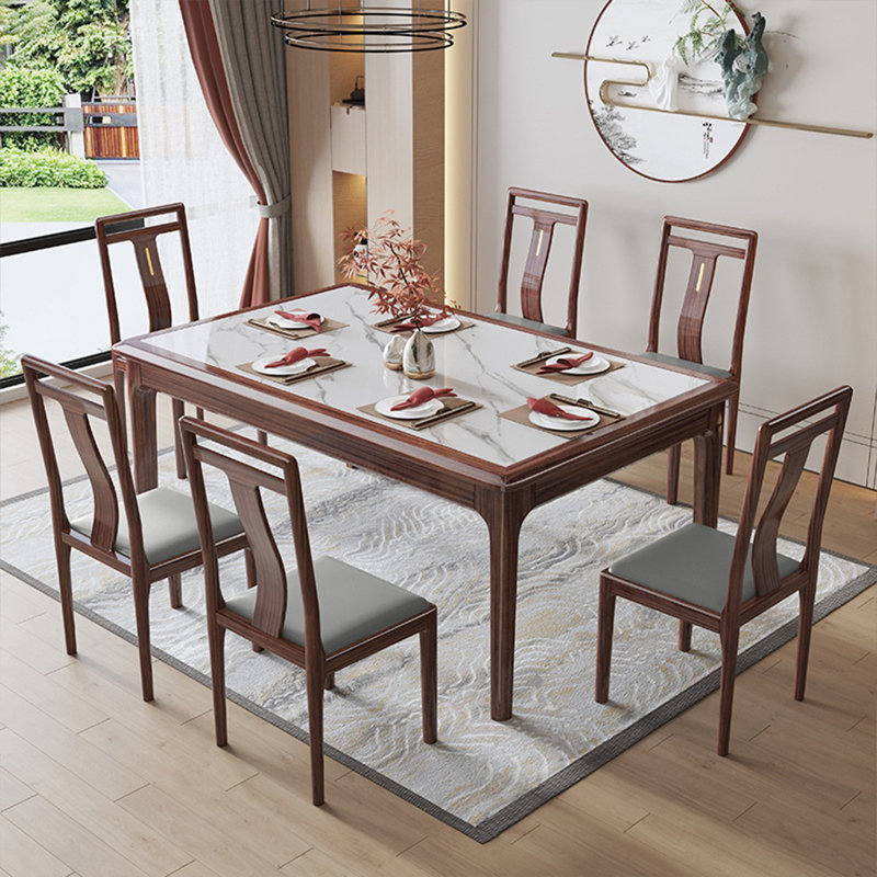 Simple Rectangular Rock Slab Dining Table Sets, 29.5"H x 53.1"L x 31.5"W