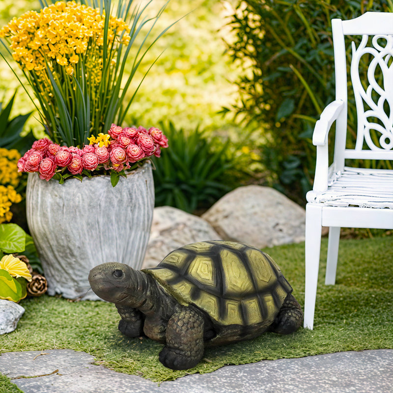 Grande statue de tortue d'extérieur pour le jardin - Sculpture d'animal réaliste en résine et décoration artistique de jardin pour patio, pelouse et parterre de fleurs