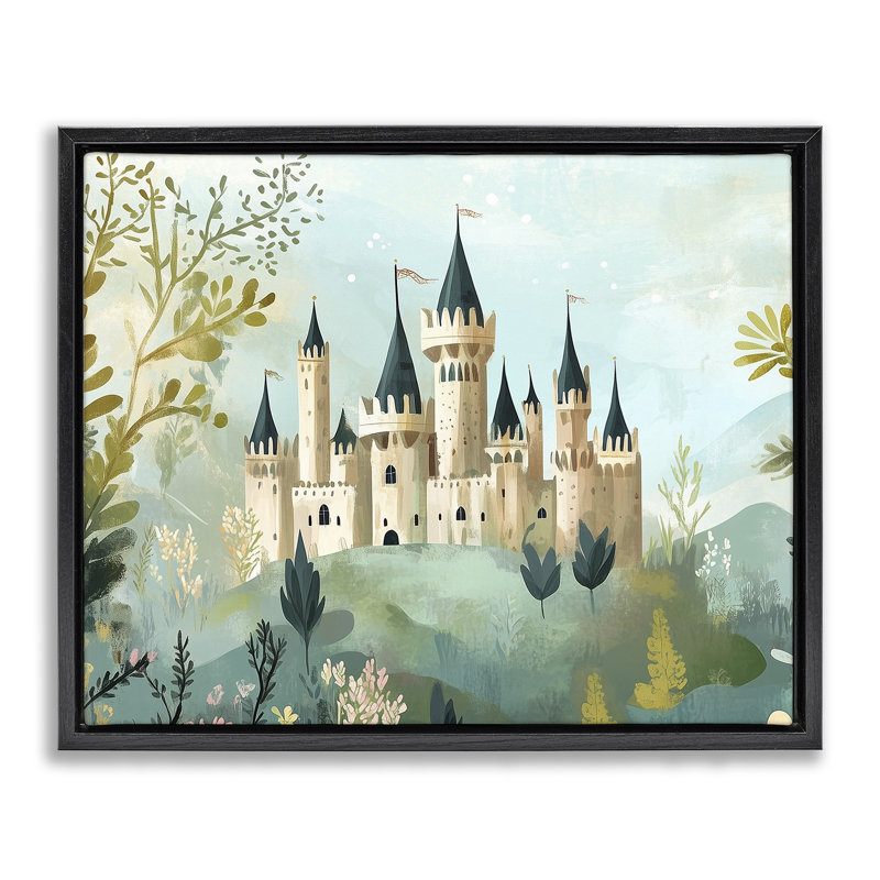 Cadre flottant princesse vue du château, design par Christine Simpson Art, H 17 po x l 21 po, Cadre flottant noir de jais