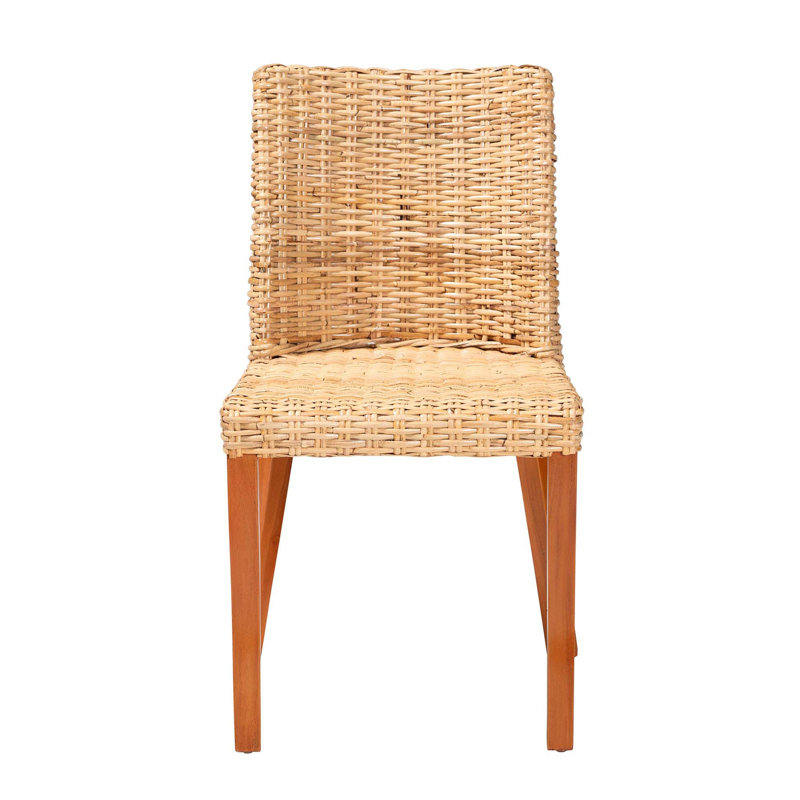 Chaise de salle à manger bohème avec design à oreilles et rotin naturel