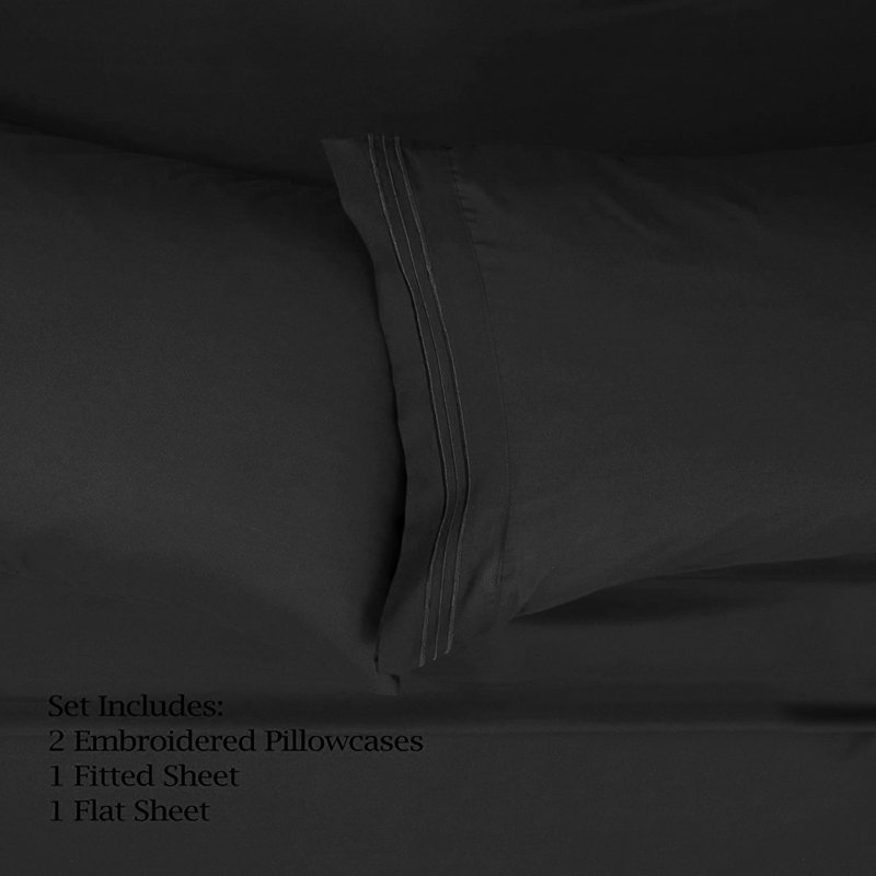 Microfiber Sheet Set, King Sheet Set with 2 Pillowcases, Black
